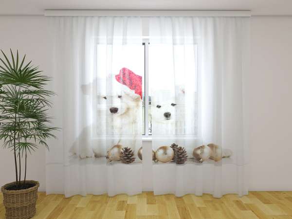 Chiffon curtain: CHRISTMAS PUPPIES