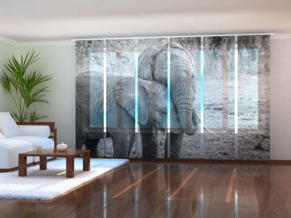 Panel curtain (1-6 pts.): YOUNG ELEPHANTS IN BLACK AND WHITE