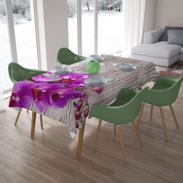 Tablecloth: ORCHIDS ON BRIGHT WOOD