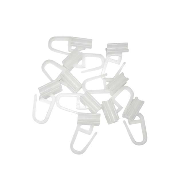 White plastic curtain hooks, 10 pieces