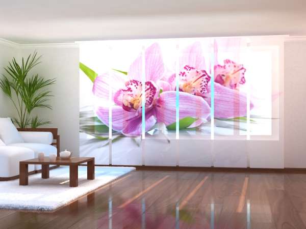 Sliding panel curtain (1-6 pts.): PINK ORCHID ON GREEN LEAF