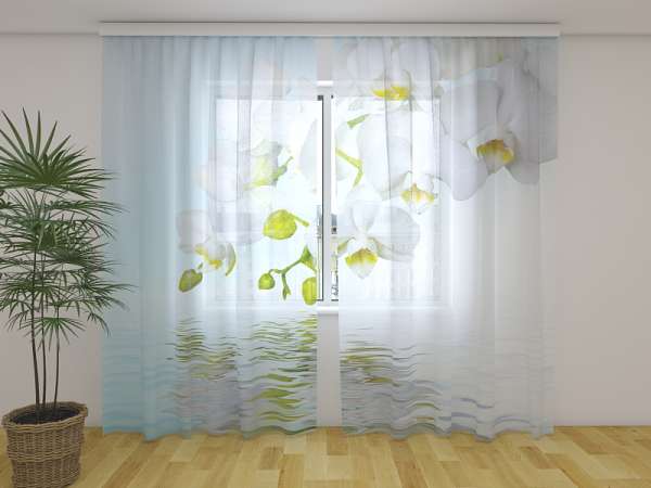 Chiffon curtain: WHITE ORCHIDS WATER MIRRORING