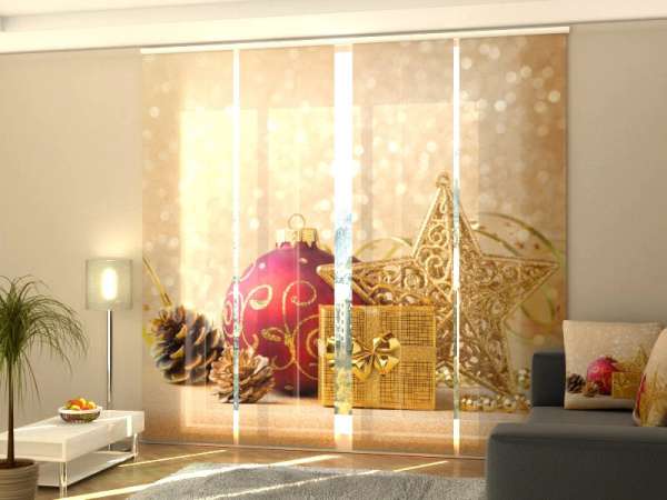 Sliding panel curtain (1-4 pts.): GOLDEN-RED CHRISTMAS DECORATIONS