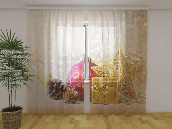 Chiffon curtain: GOLDEN-RED CHRISTMAS DECORATIONS