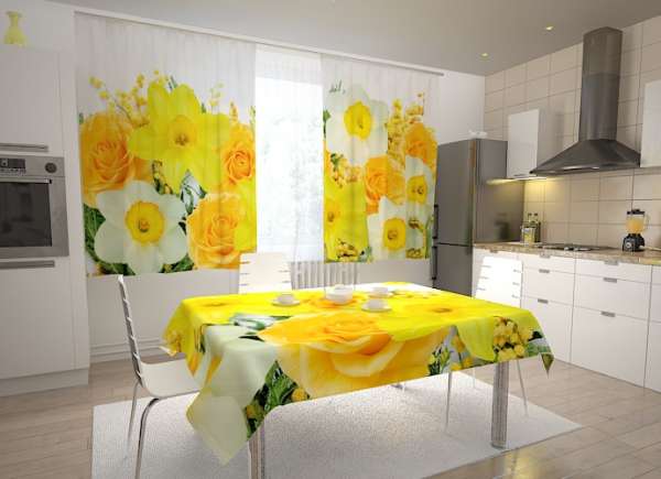 Kitchen curtain: ROSES AND DAFFODILS