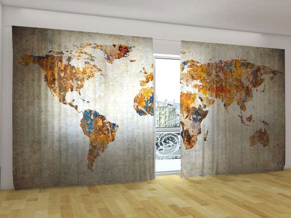 Panoramic curtain: GRUNGE MAP OF THE WORLD
