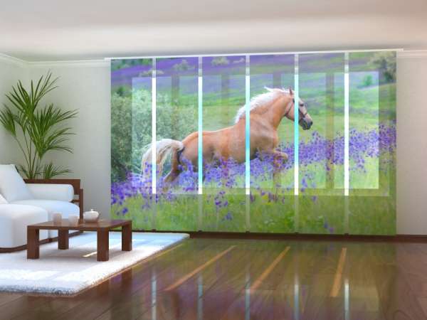 Sliding panel curtain (1-6 pts.): PALOMINO HORSE ON THE FLOWERS FIELD