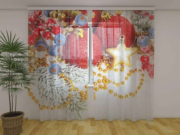 Chiffon curtain: RED CHRISTMAS DECORATIONS