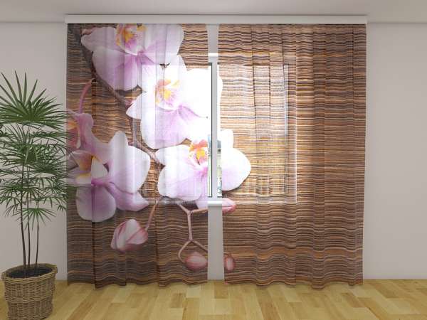 Chiffon curtain: ORCHIDS AND DARK WOOD