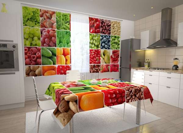 Kitchen curtain: FRUITS AND VEGETABLES COLLAGE 1