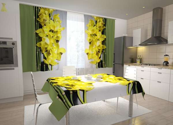 Kitchen curtain: YELLOW ORCHIDS 2