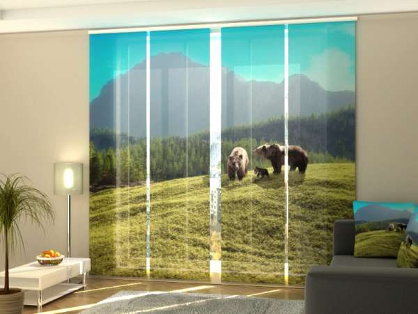 Sliding panel curtain (1-4 pts.): FAMILY OF BEARS IN A FOREST GLADE