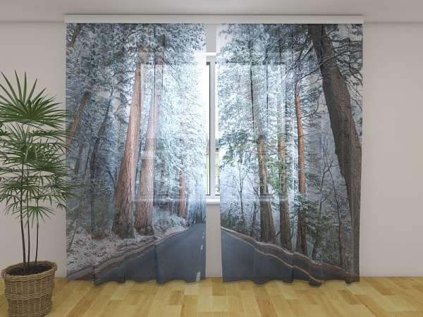 Chiffon curtain: ROAD IN SNOW-COVERED FOREST