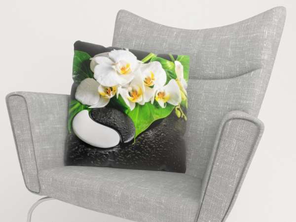 Pillowcase: ORCHIDS WITH A STONES YIN YANG