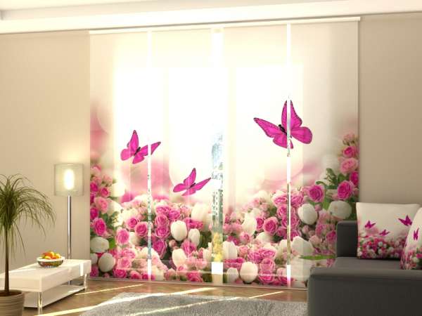 Sliding panel curtain (1-4 pts.): CRIMSON BUTTERFLIES AND FLOWERS