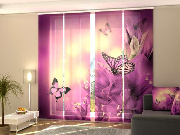 Sliding panel curtain (1-4 pts.): PURPLE FLOWERS AND BUTTERFLIES