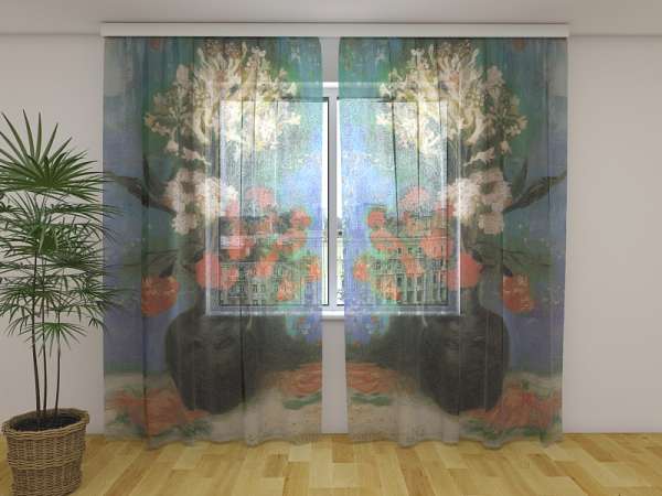 Chiffon curtain: VASE WITH CARNATIONS AND OTHER FLOWERS