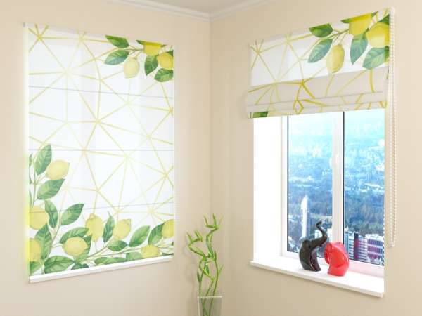 Roman blind: WATERCOLOUR LEMONS ON GOLDEN PATTERN