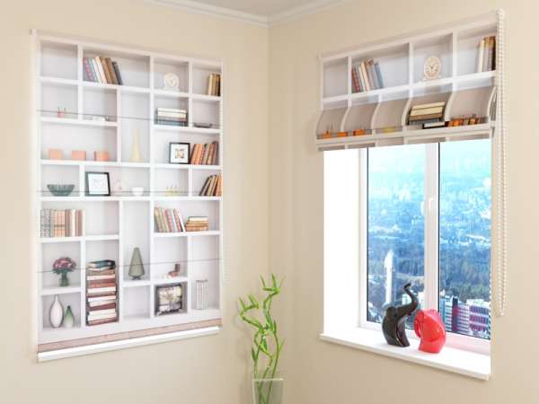 Roman blind: WHITE BOOKCASE