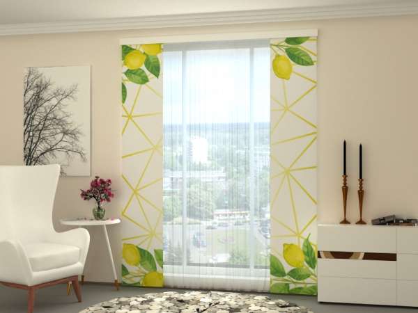 Sliding panel curtain (1-2 pts.): WATERCOLOR LEMONS ON GOLDEN PATTERN