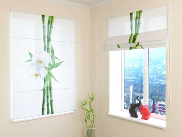 Roman blind: BAMBOO AND WHITE ORCHIDS