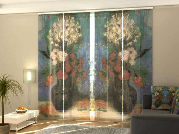 Sliding panel curtain (1-4 pts.): VASE WITH CARNATIONS AND OTHER FLOWERS