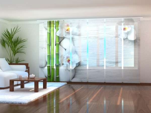 Sliding panel curtain (1-6 pts.): WHITE ORCHIDS AND WOOD