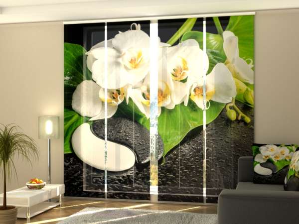 Sliding panel curtain (1-4 pts.): ORCHIDS WITH A STONES YIN YANG