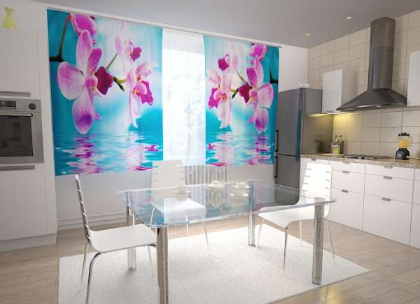 Kitchen curtain: PURPLE ORCHIDS WATER MIRRORING