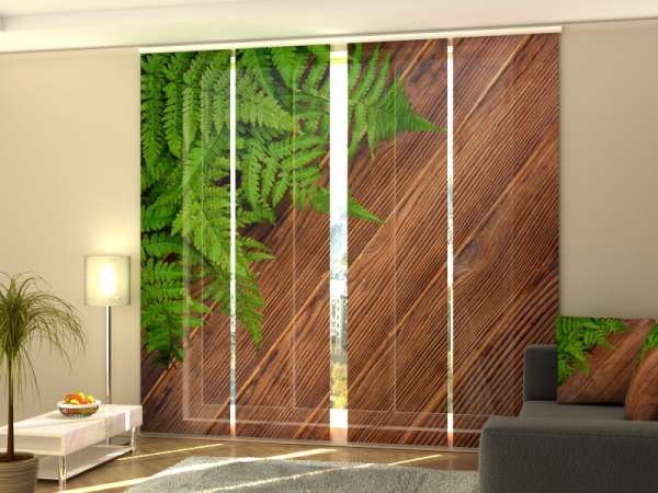 Sliding panel curtain (1-4 pts.): FERN LEAVES ON BROWN OAK WOOD