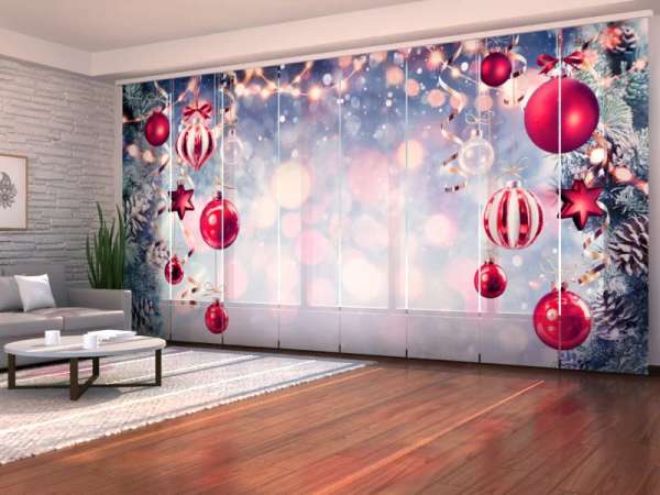 Sliding panel curtain (1-8 pts.): RED CHRISTMAS BALLS AND CONES