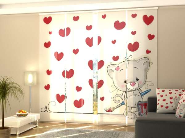 Sliding panel curtain (1-4 pts.): KITTEN AND HEARTS