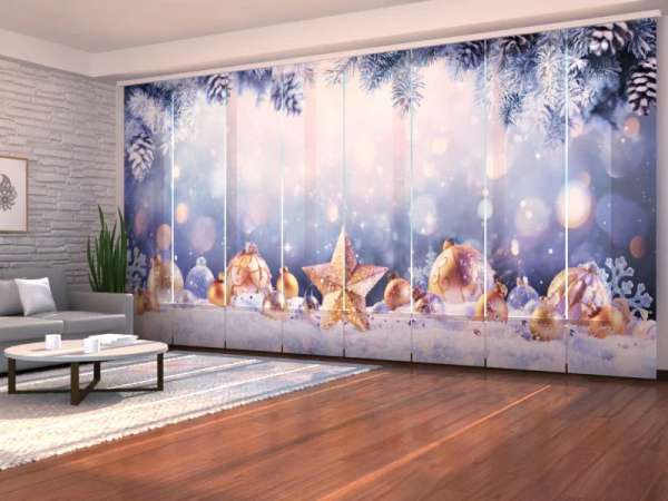 Sliding panel curtain (1-8 pts.): GOLDEN CHRISTMAS STAR IN THE SNOW