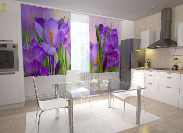 Kitchen curtain: THE FIRST CROCUSES