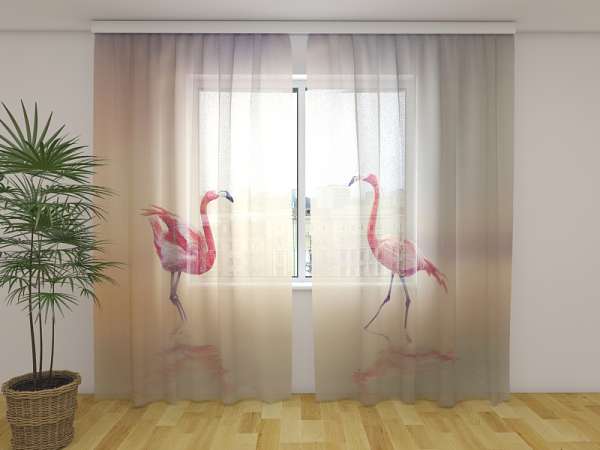 Chiffon curtain: PINK FLAMINGOES AT SUNSET