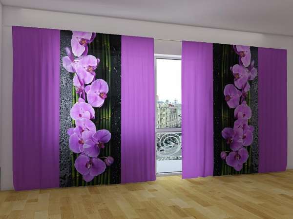 Panoramic curtain: ORCHIDS ON BLACK