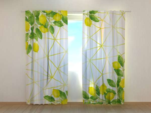 Photo curtain: WATERCOLOUR LEMONS ON GOLDEN PATTERN