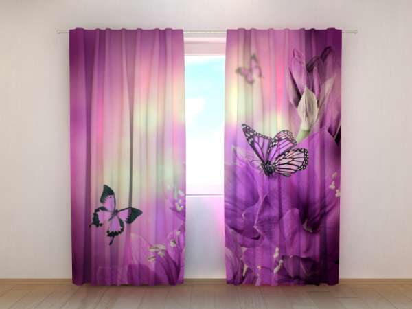 Photo curtain: PURPLE FLOWERS AND BUTTERFLIES