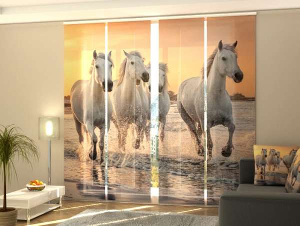 Sliding panel curtain (1-4 pts.): WHITE HORSES GALLOPING AT SUNSET IN FRANCE