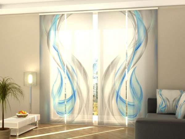 Sliding panel curtain (1-4 pts.): ABSTRACT GRAY AND BLUE WAVES