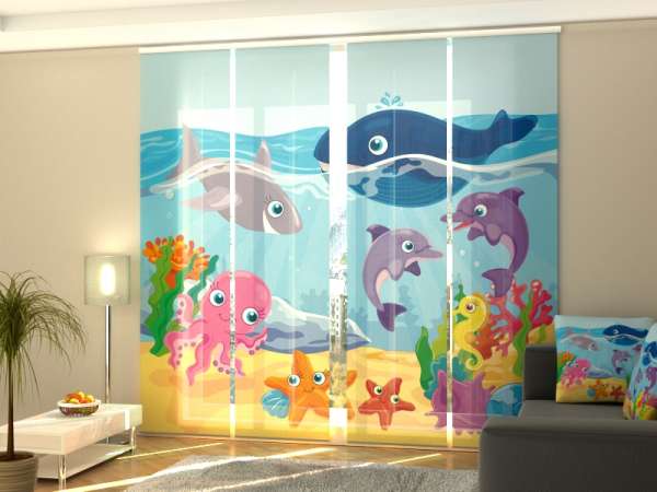 Sliding panel curtain (1-4 pts.): FUNNY MARINE ANIMALS