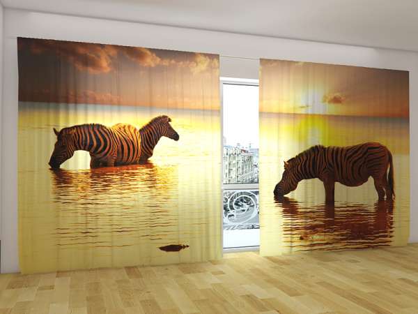 Panoramic curtain: ZEBRAS BY THE WATER