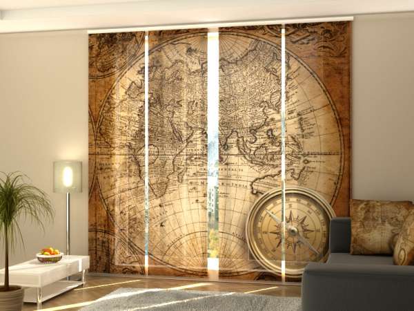 Sliding panel curtain (1-4 pts.): OLD COMPASS ON THE MAP