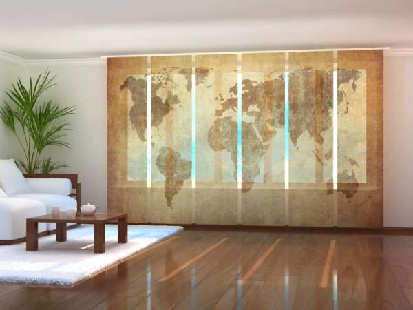 Sliding panel curtain (1-6 pts.): OLD BROWN WORLD MAP