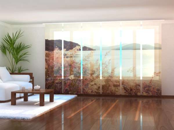 Sliding panel curtain (1-6 pts.): GRASS AND MOUNTAINS IN VINTAGE STYLE