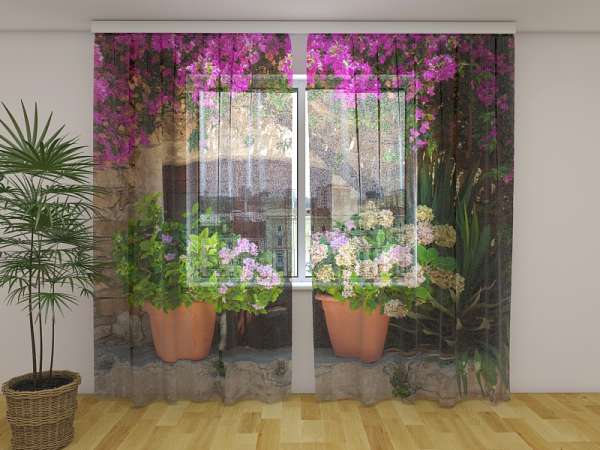 Chiffon curtain: FLOWERS IN POTS