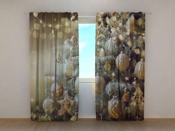 Photo curtain: CHRISTMAS TREE WITH GOLDEN RETRO TOYS