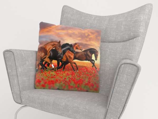 Pillowcase: HORSES IN THE POPPIES FIELD