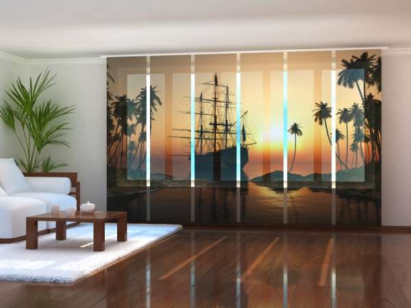 Sliding panel curtain (1-6 pts.): SAILBOAT AT SUNSET