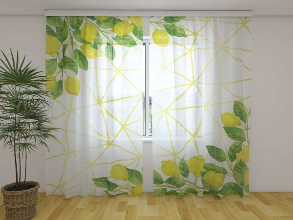 Chiffon curtain: WATERCOLOUR LEMONS ON GOLDEN PATTERN